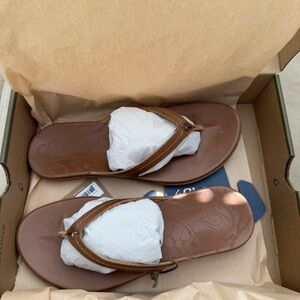 Olukai Brown Leather Flip Flops